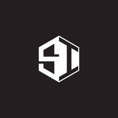 SI S I IS Logo monogram hexagon with black background negative space style