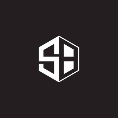 SB S B BS Logo monogram hexagon with black background negative space style
