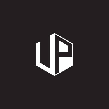 UP U P PU Logo monogram hexagon with black background negative space style