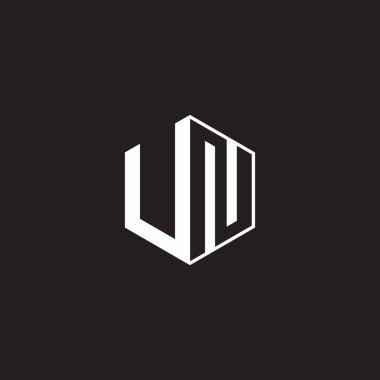 UN U N NU Logo monogram hexagon with black background negative space style