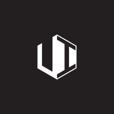 UI U I IU Logo monogram hexagon with black background negative space style