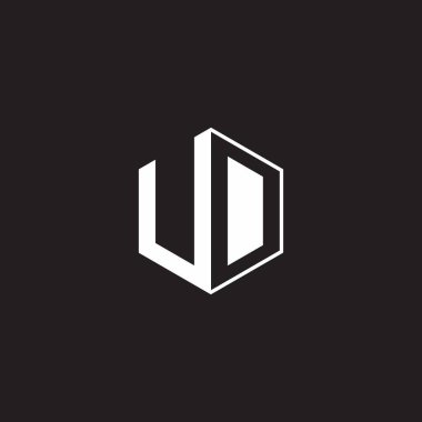UD U D DU Logo monogram hexagon with black background negative space style
