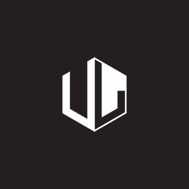 UL U L LU Logo monogram hexagon with black background negative space style