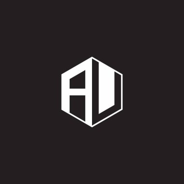 AU A U UA Logo monogram hexagon with black background negative space style