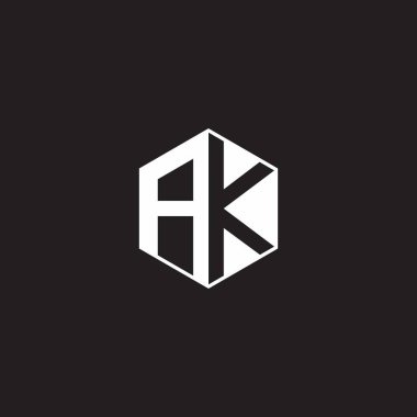 AK A K KA Logo monogram hexagon with black background negative space style