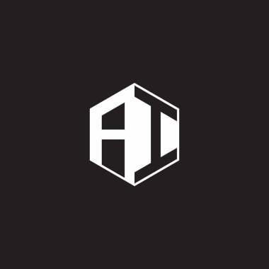 AI A I IA Logo monogram hexagon with black background negative space style