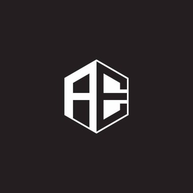 AE A E EA Logo monogram hexagon with black background negative space style