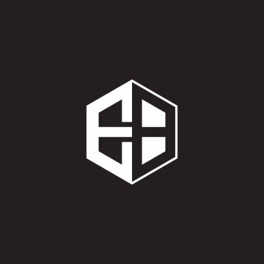 EB E B BE Logo monogram hexagon with black background negative space style