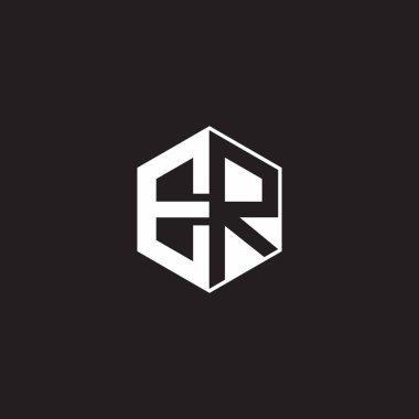 ER E R RE Logo monogram hexagon with black background negative space style
