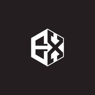 EX E X XE Logo monogram hexagon with black background negative space style
