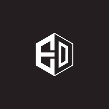 EO E O OE Logo monogram hexagon with black background negative space style