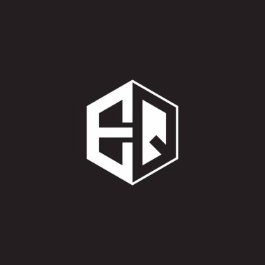 EQ E Q QE Logo monogram hexagon with black background negative space style