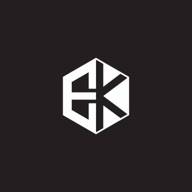 EK E K KE Logo monogram hexagon with black background negative space style