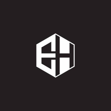 EH E H HE Logo monogram hexagon with black background negative space style