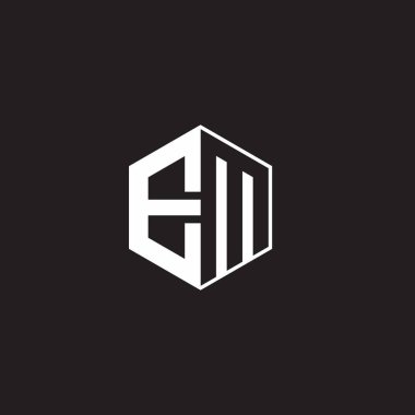 EM E M ME Logo monogram hexagon with black background negative space style