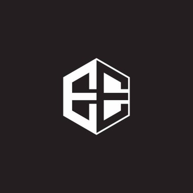 EE E Logo monogram hexagon with black background negative space style