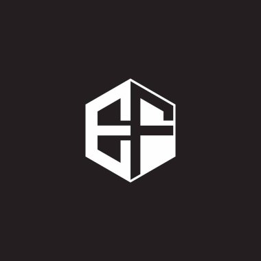 EF E F FE Logo monogram hexagon with black background negative space style
