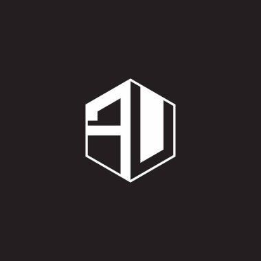 FU F U UF Logo monogram hexagon with black background negative space style