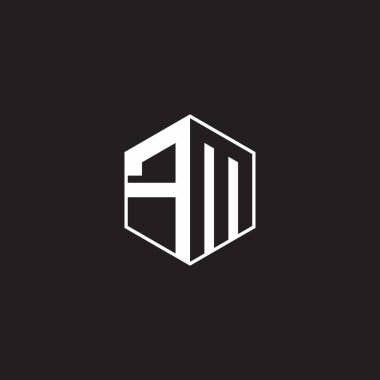 FM F M MF Logo monogram hexagon with black background negative space style