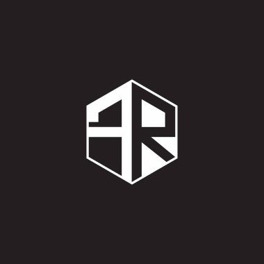 FR F R RF Logo monogram hexagon with black background negative space style