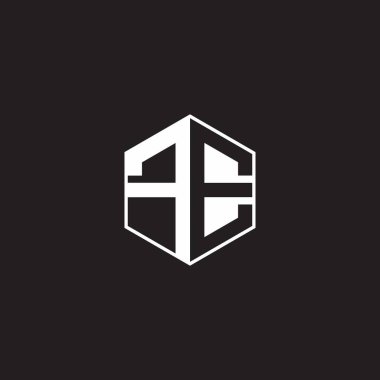 FE F E EF Logo monogram hexagon with black background negative space style