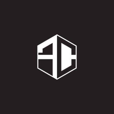 FC F C CF Logo monogram hexagon with black background negative space style