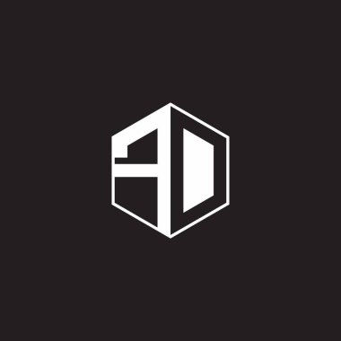 FD F D DF Logo monogram hexagon with black background negative space style