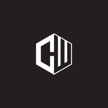 CW C W WC Logo monogram hexagon with black background negative space style
