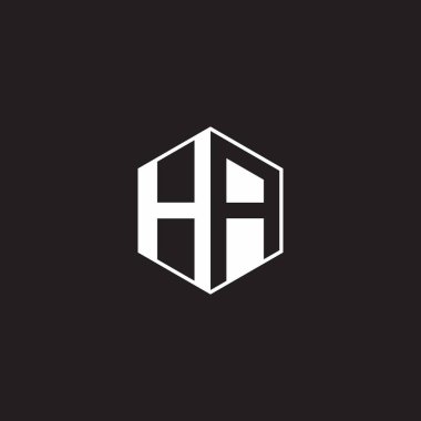 HA H A AH Logo monogram hexagon with black background negative space style