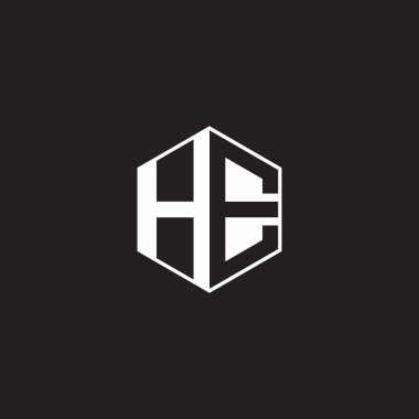 HE H E EH Logo monogram hexagon with black background negative space style