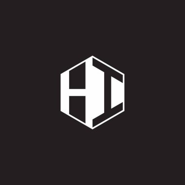 HI H I IH Logo monogram hexagon with black background negative space style