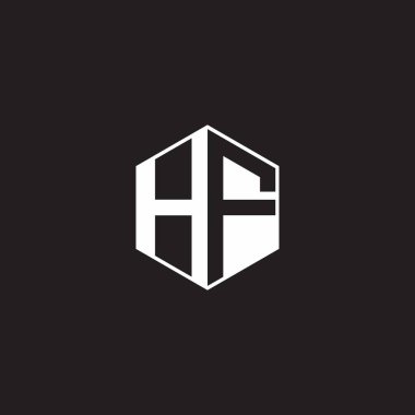 HF H F FH Logo monogram hexagon with black background negative space style