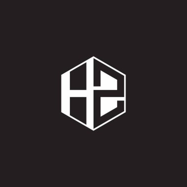 HZ H Z ZH Logo monogram hexagon with black background negative space style