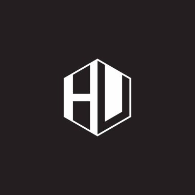 HU H U UH Logo monogram hexagon with black background negative space style