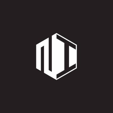 NI N I IN Logo monogram hexagon with black background negative space style