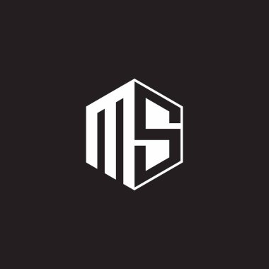 MS M S SM Logo monogram hexagon with black background negative space style