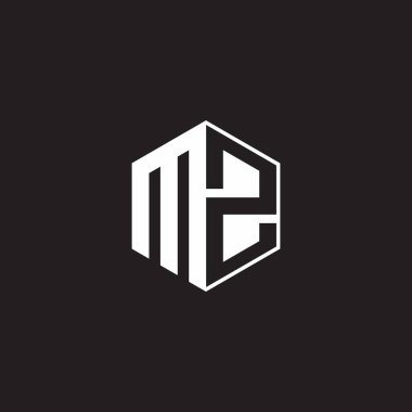 MZ M Z ZM Logo monogram hexagon with black background negative space style