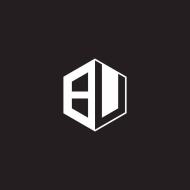 BU B U UB Logo monogram hexagon with black background negative space style