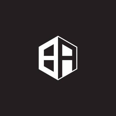 BA B A AB Logo monogram hexagon with black background negative space style