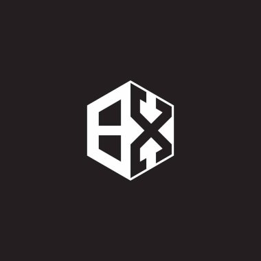 BX B X XB Logo monogram hexagon with black background negative space style