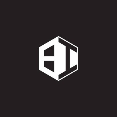BI B I IB Logo monogram hexagon with black background negative space style