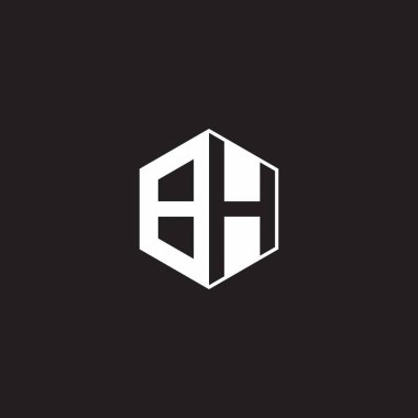 BH B H HB Logo monogram hexagon with black background negative space style