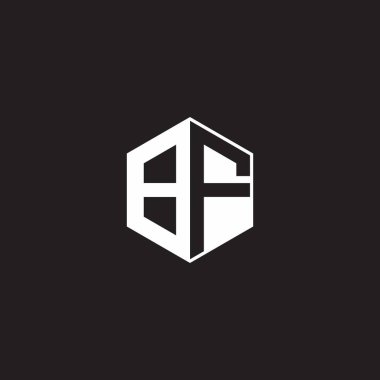 BF B F FB Logo monogram hexagon with black background negative space style
