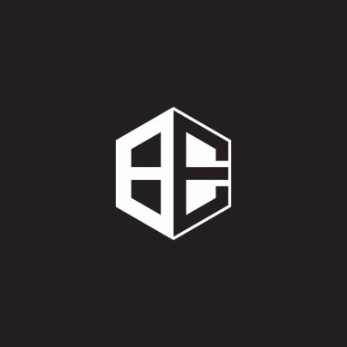 BE B E EB Logo monogram hexagon with black background negative space style