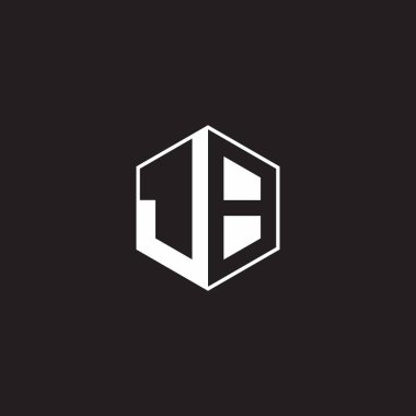 JB J B BJ Logo monogram hexagon with black background negative space style