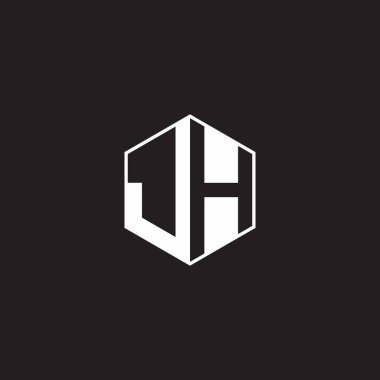 JH J H HJ Logo monogram hexagon with black background negative space style
