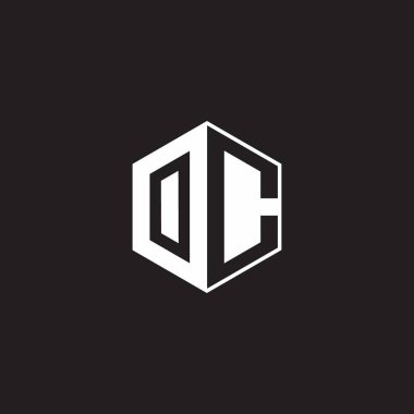 OC O C CO Logo monogram hexagon with black background negative space style