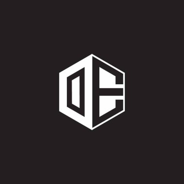 OE O E EO Logo monogram hexagon with black background negative space style