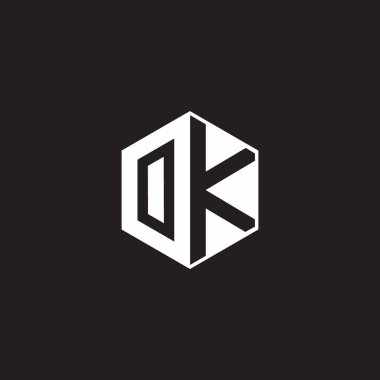 OK O K KO Logo monogram hexagon with black background negative space style