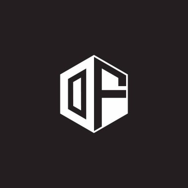 OF O F FO Logo monogram hexagon with black background negative space style